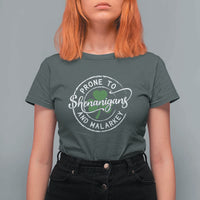 Prone To Shenanigans And Malarkey T Shirt For Women Funny St Patricks Day Irish Shamrock