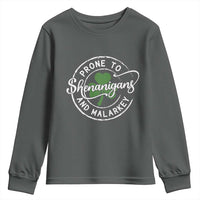 Prone To Shenanigans And Malarkey Youth Sweatshirt Funny St Patricks Day Irish Shamrock