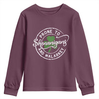 Prone To Shenanigans And Malarkey Youth Sweatshirt Funny St Patricks Day Irish Shamrock