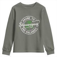 Prone To Shenanigans And Malarkey Youth Sweatshirt Funny St Patricks Day Irish Shamrock