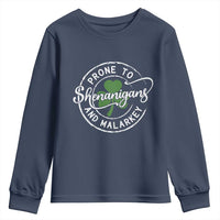 Prone To Shenanigans And Malarkey Youth Sweatshirt Funny St Patricks Day Irish Shamrock