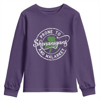 Prone To Shenanigans And Malarkey Youth Sweatshirt Funny St Patricks Day Irish Shamrock