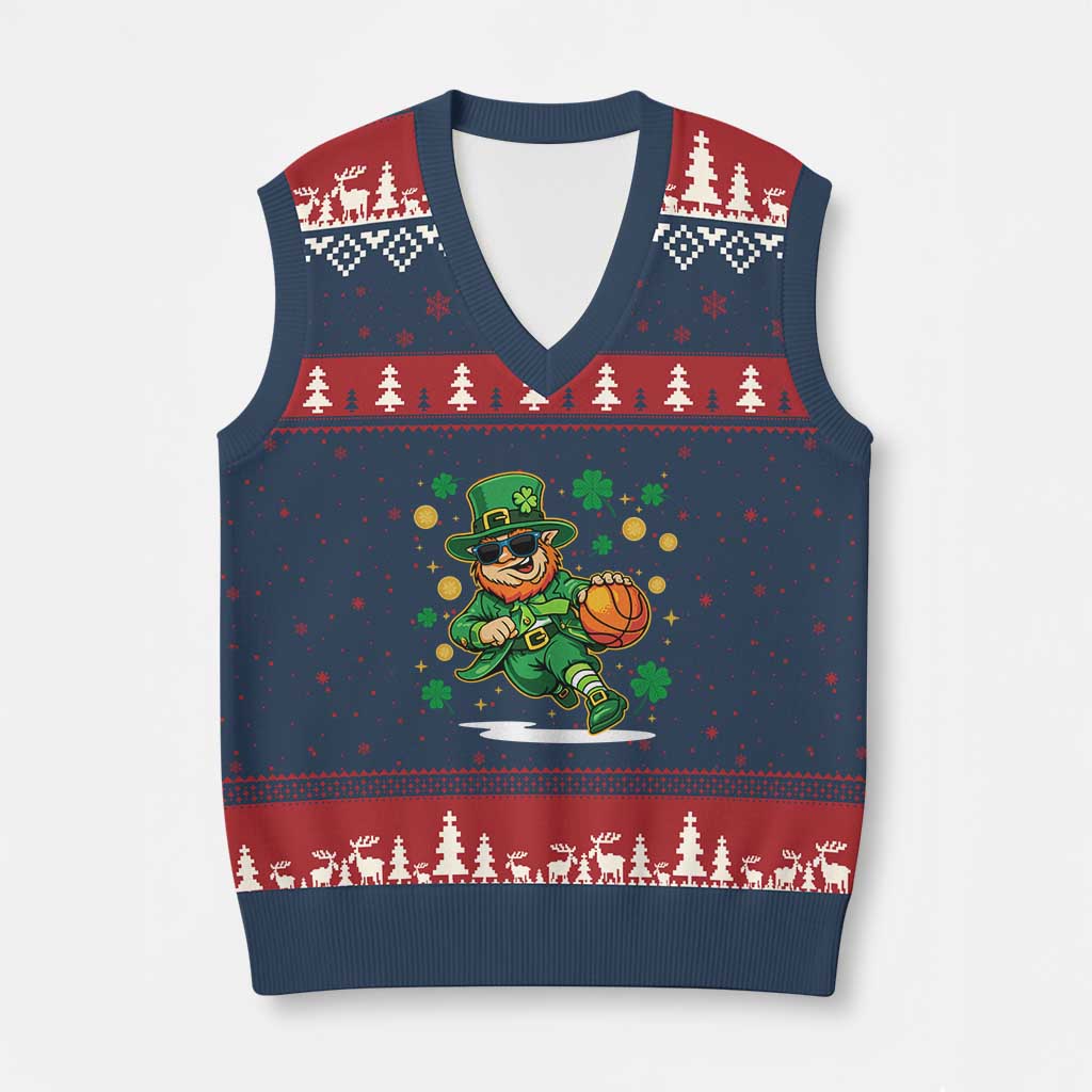 Leprechaun Basketball St Patricks Day Sport Lover V-Neck Knit Sweater Vest