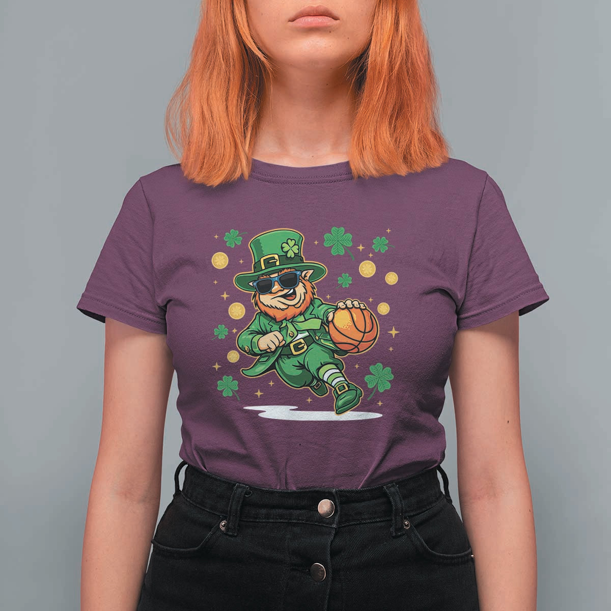 Leprechaun Basketball St Patricks Day Sport Lover T Shirt For Women