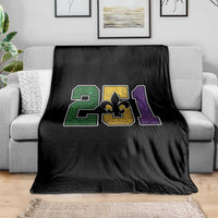 Funny Mardi Gras Mobile Alabama Throw Blanket 251 Area Code Glitter Print Fleur De Lis