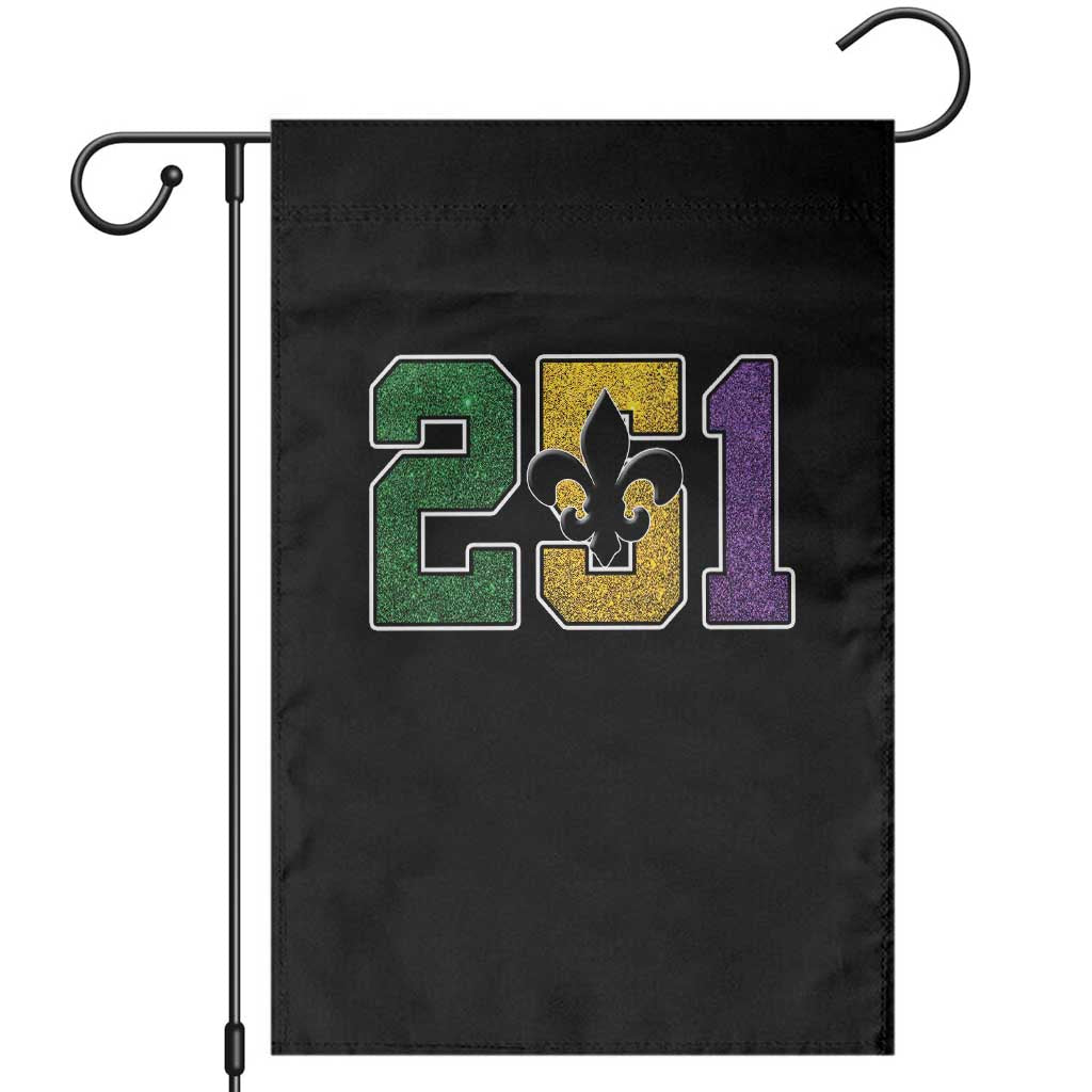 Funny Mardi Gras Mobile Alabama Garden Flag 251 Area Code Glitter Print Fleur De Lis