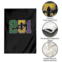 Funny Mardi Gras Mobile Alabama Garden Flag 251 Area Code Glitter Print Fleur De Lis
