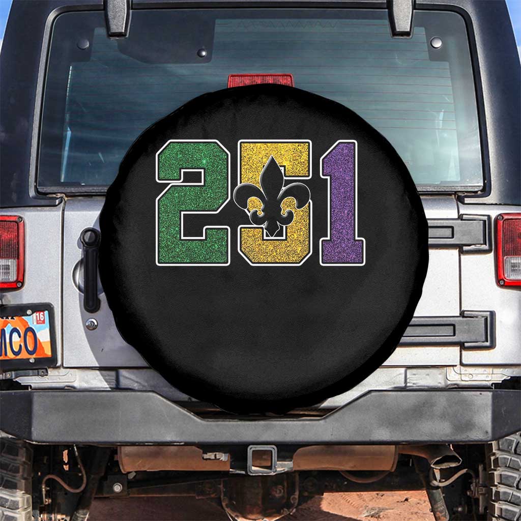 Funny Mardi Gras Mobile Alabama Spare Tire Cover 251 Area Code Glitter Print Fleur De Lis