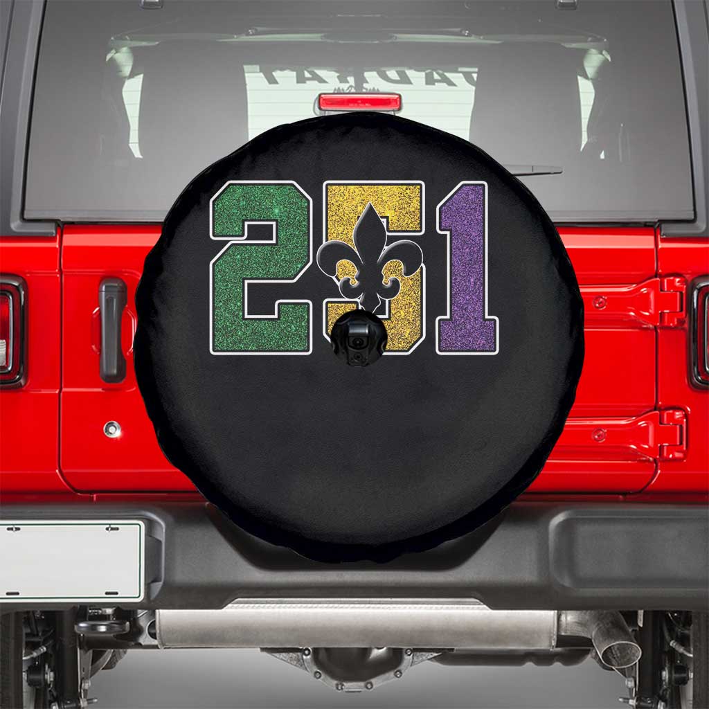 Funny Mardi Gras Mobile Alabama Spare Tire Cover 251 Area Code Glitter Print Fleur De Lis