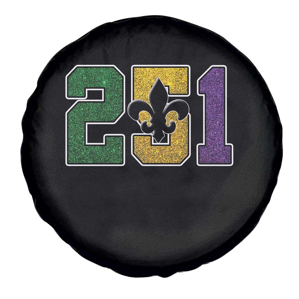 Funny Mardi Gras Mobile Alabama Spare Tire Cover 251 Area Code Glitter Print Fleur De Lis