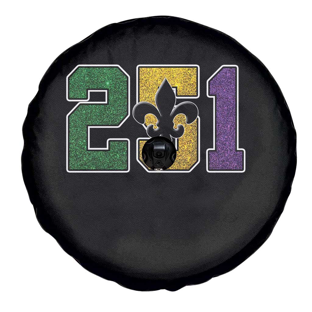 Funny Mardi Gras Mobile Alabama Spare Tire Cover 251 Area Code Glitter Print Fleur De Lis