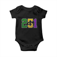 Funny Mardi Gras Mobile Alabama Baby Onesie 251 Area Code Glitter Print Fleur De Lis