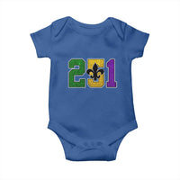 Funny Mardi Gras Mobile Alabama Baby Onesie 251 Area Code Glitter Print Fleur De Lis