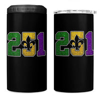 Funny Mardi Gras Mobile Alabama 4 in 1 Can Cooler Tumbler 251 Area Code Glitter Print Fleur De Lis