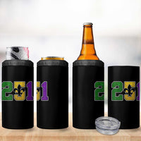 Funny Mardi Gras Mobile Alabama 4 in 1 Can Cooler Tumbler 251 Area Code Glitter Print Fleur De Lis