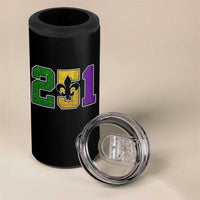 Funny Mardi Gras Mobile Alabama 4 in 1 Can Cooler Tumbler 251 Area Code Glitter Print Fleur De Lis