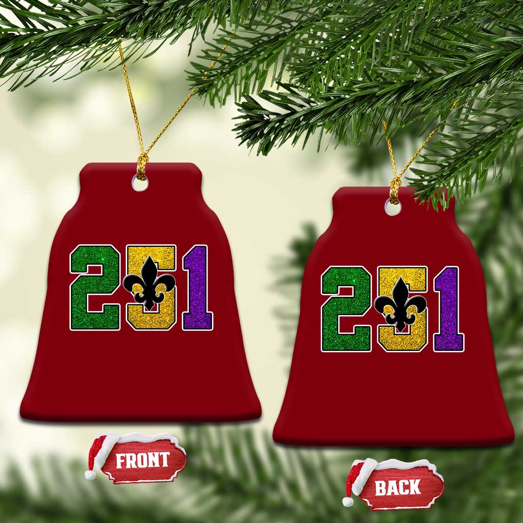 Funny Mardi Gras Mobile Alabama Ceramic Ornament 251 Area Code Glitter Print Fleur De Lis