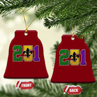 Funny Mardi Gras Mobile Alabama Ceramic Ornament 251 Area Code Glitter Print Fleur De Lis