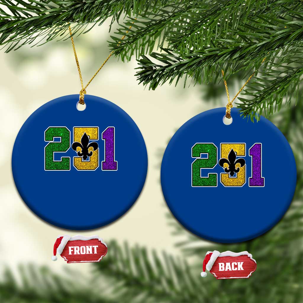 Funny Mardi Gras Mobile Alabama Ceramic Ornament 251 Area Code Glitter Print Fleur De Lis