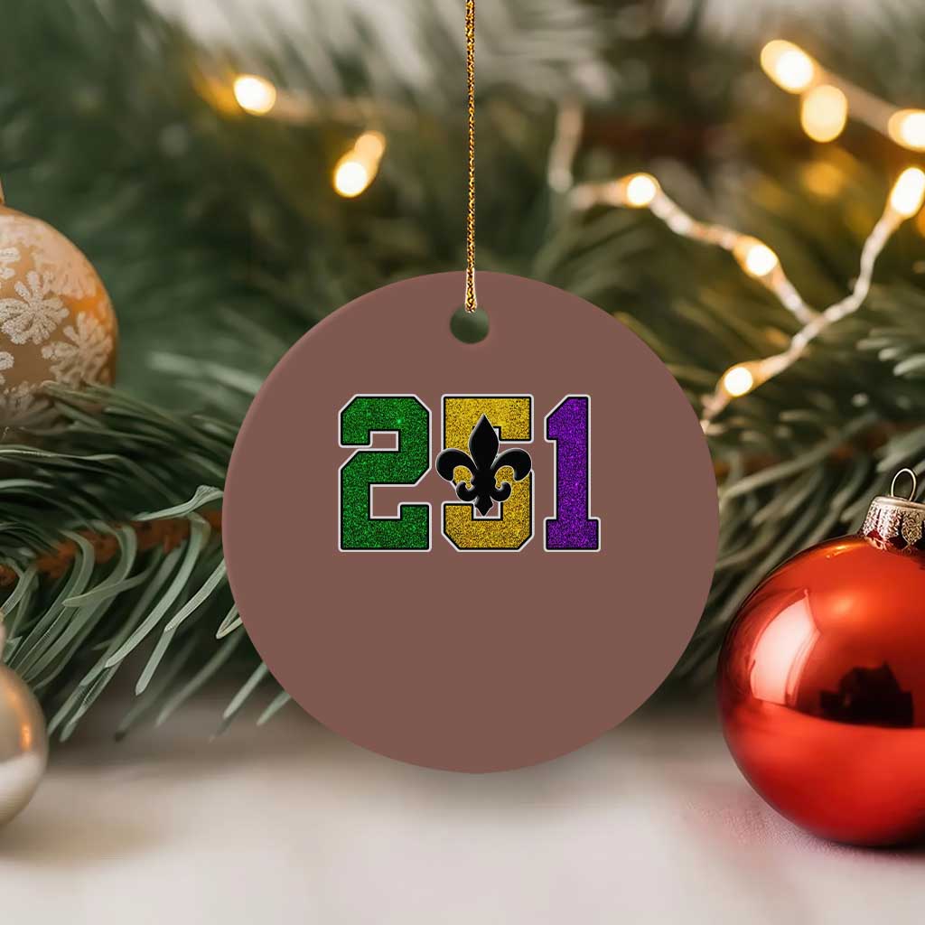 Funny Mardi Gras Mobile Alabama Ceramic Ornament 251 Area Code Glitter Print Fleur De Lis