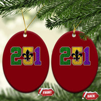 Funny Mardi Gras Mobile Alabama Ceramic Ornament 251 Area Code Glitter Print Fleur De Lis