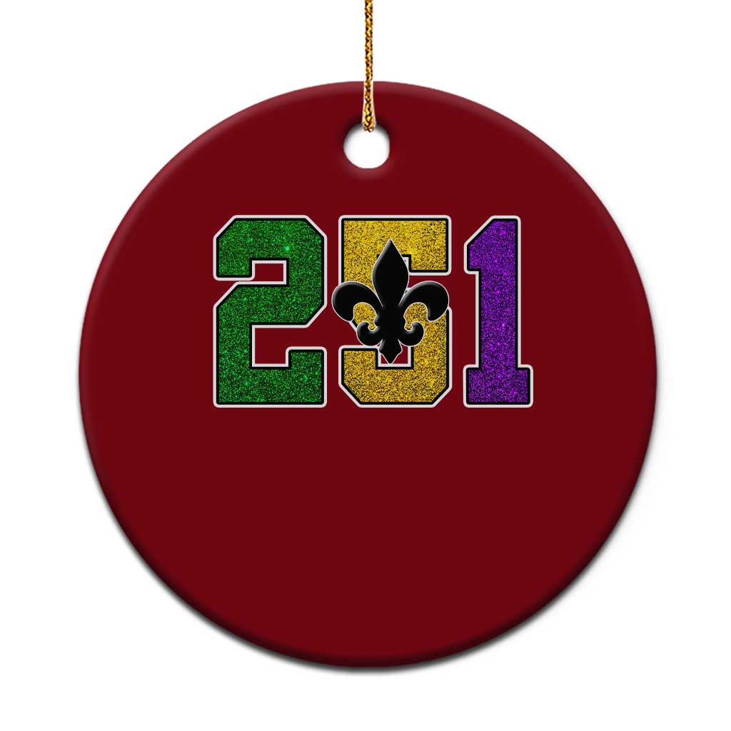 Funny Mardi Gras Mobile Alabama Ceramic Ornament 251 Area Code Glitter Print Fleur De Lis