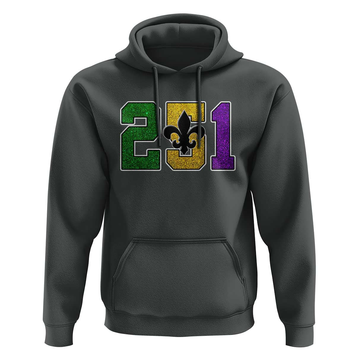 Funny Mardi Gras Mobile Alabama Hoodie 251 Area Code Glitter Print Fleur De Lis