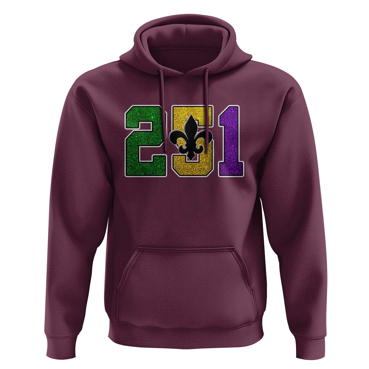 Funny Mardi Gras Mobile Alabama Hoodie 251 Area Code Glitter Print Fleur De Lis