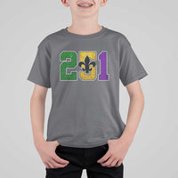Funny Mardi Gras Mobile Alabama T Shirt For Kid 251 Area Code Glitter Print Fleur De Lis