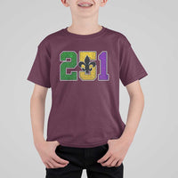 Funny Mardi Gras Mobile Alabama T Shirt For Kid 251 Area Code Glitter Print Fleur De Lis