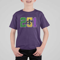 Funny Mardi Gras Mobile Alabama T Shirt For Kid 251 Area Code Glitter Print Fleur De Lis