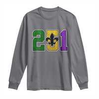 Funny Mardi Gras Mobile Alabama Long Sleeve Shirt 251 Area Code Glitter Print Fleur De Lis