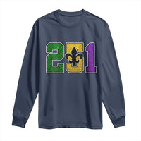 Funny Mardi Gras Mobile Alabama Long Sleeve Shirt 251 Area Code Glitter Print Fleur De Lis