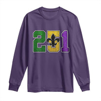 Funny Mardi Gras Mobile Alabama Long Sleeve Shirt 251 Area Code Glitter Print Fleur De Lis