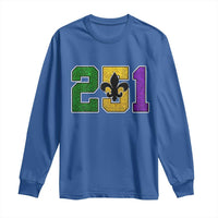 Funny Mardi Gras Mobile Alabama Long Sleeve Shirt 251 Area Code Glitter Print Fleur De Lis