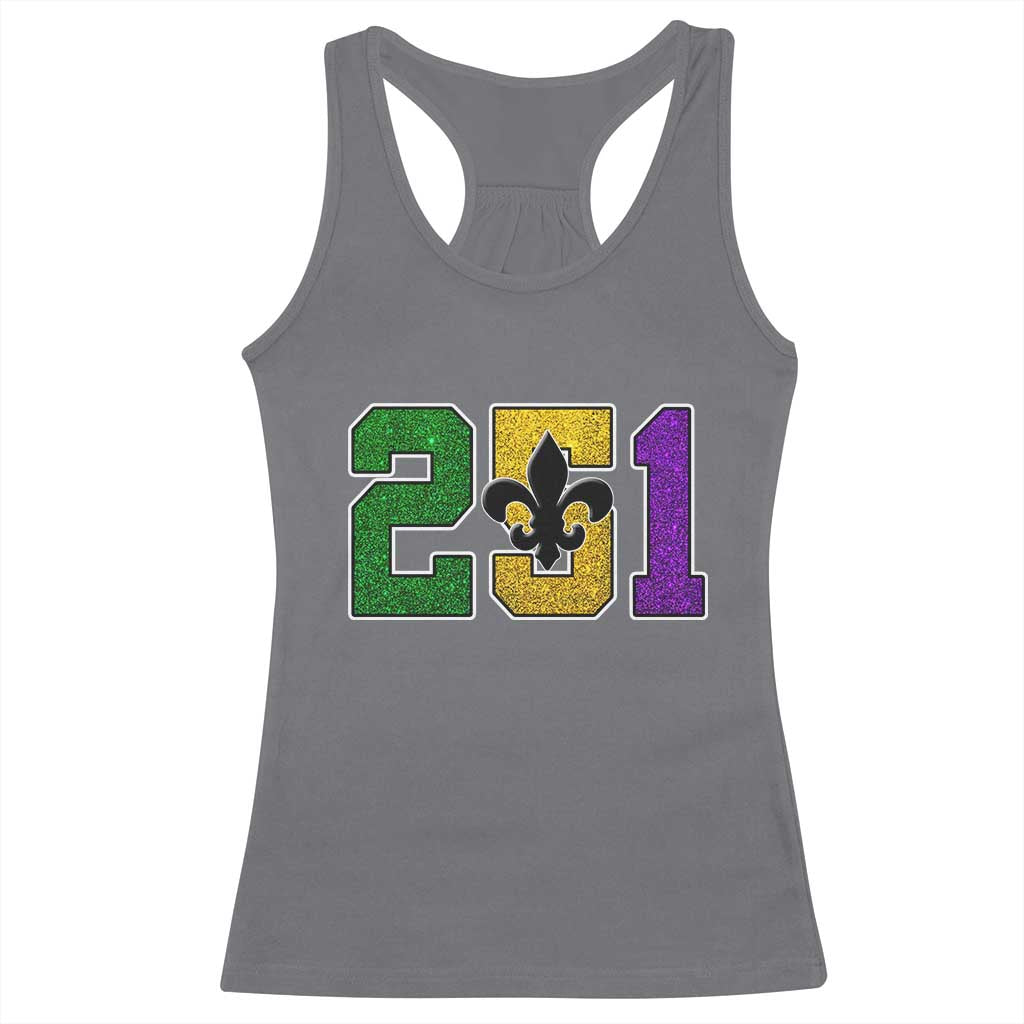 Funny Mardi Gras Mobile Alabama Racerback Tank Top 251 Area Code Glitter Print Fleur De Lis