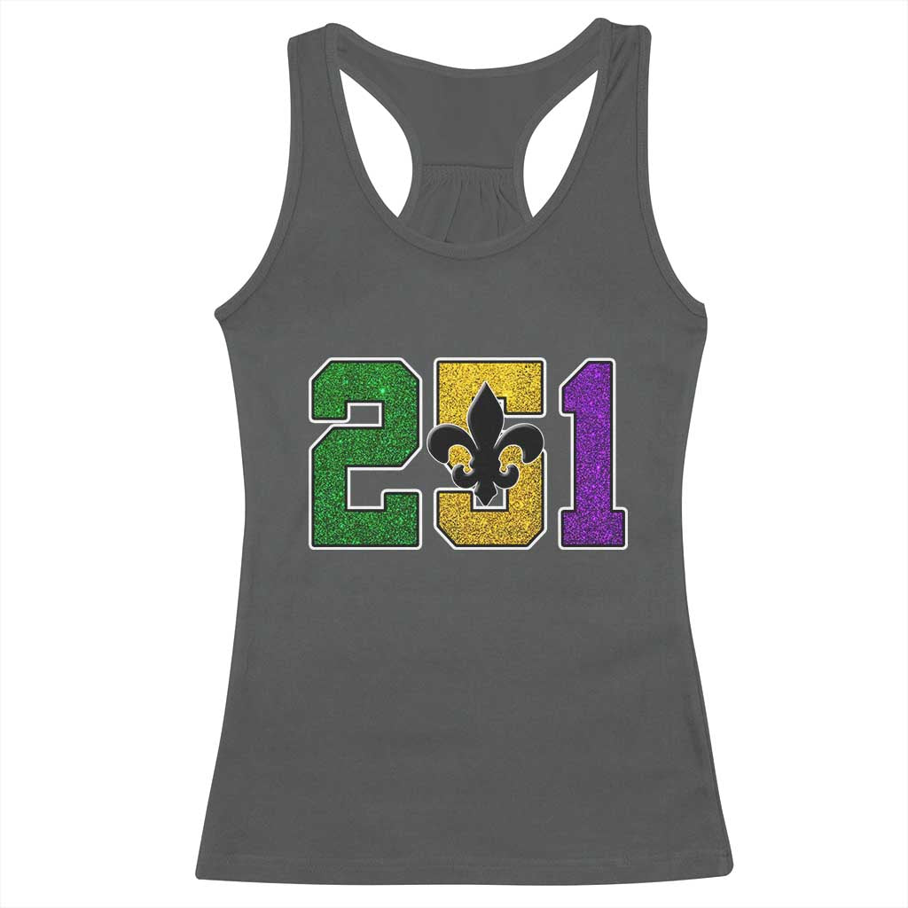 Funny Mardi Gras Mobile Alabama Racerback Tank Top 251 Area Code Glitter Print Fleur De Lis