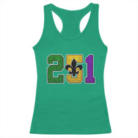 Funny Mardi Gras Mobile Alabama Racerback Tank Top 251 Area Code Glitter Print Fleur De Lis