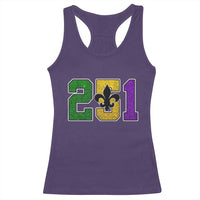 Funny Mardi Gras Mobile Alabama Racerback Tank Top 251 Area Code Glitter Print Fleur De Lis