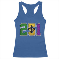 Funny Mardi Gras Mobile Alabama Racerback Tank Top 251 Area Code Glitter Print Fleur De Lis