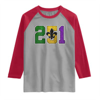 Funny Mardi Gras Mobile Alabama Raglan Shirt 251 Area Code Glitter Print Fleur De Lis
