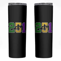 Funny Mardi Gras Mobile Alabama Skinny Tumbler 251 Area Code Glitter Print Fleur De Lis