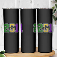 Funny Mardi Gras Mobile Alabama Skinny Tumbler 251 Area Code Glitter Print Fleur De Lis