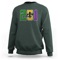 Funny Mardi Gras Mobile Alabama Sweatshirt 251 Area Code Glitter Print Fleur De Lis