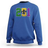 Funny Mardi Gras Mobile Alabama Sweatshirt 251 Area Code Glitter Print Fleur De Lis