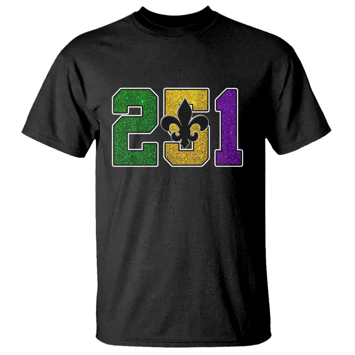 Funny Mardi Gras Mobile Alabama T Shirt 251 Area Code Glitter Print Fleur De Lis
