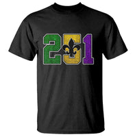Funny Mardi Gras Mobile Alabama T Shirt 251 Area Code Glitter Print Fleur De Lis