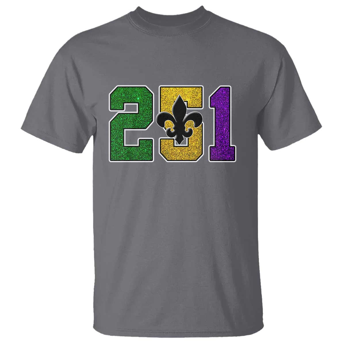 Funny Mardi Gras Mobile Alabama T Shirt 251 Area Code Glitter Print Fleur De Lis