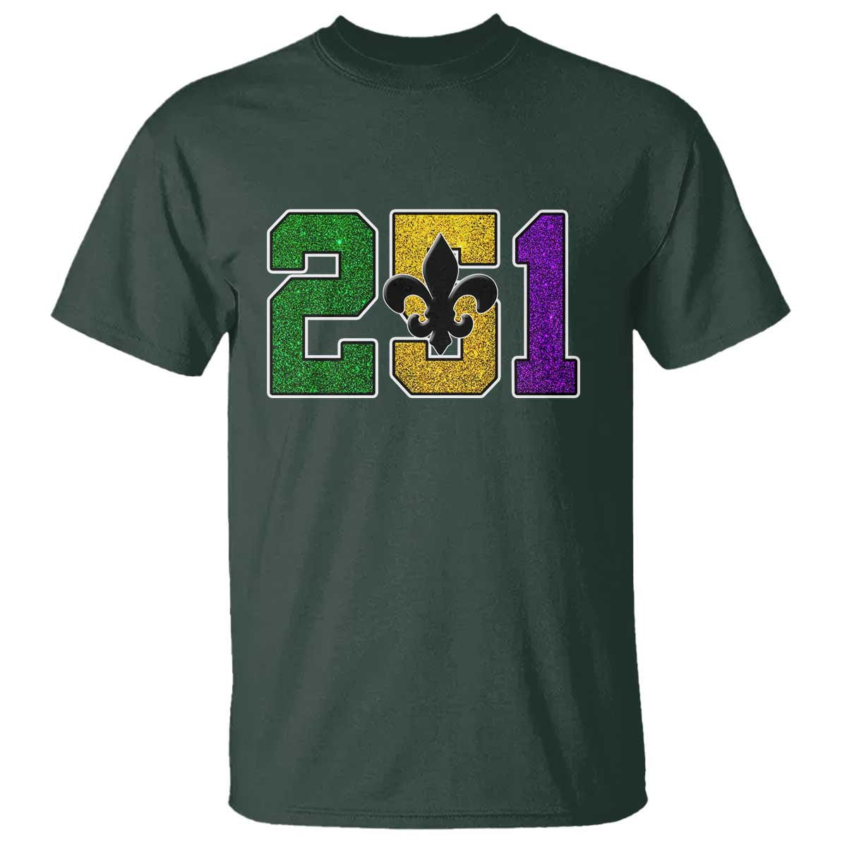 Funny Mardi Gras Mobile Alabama T Shirt 251 Area Code Glitter Print Fleur De Lis