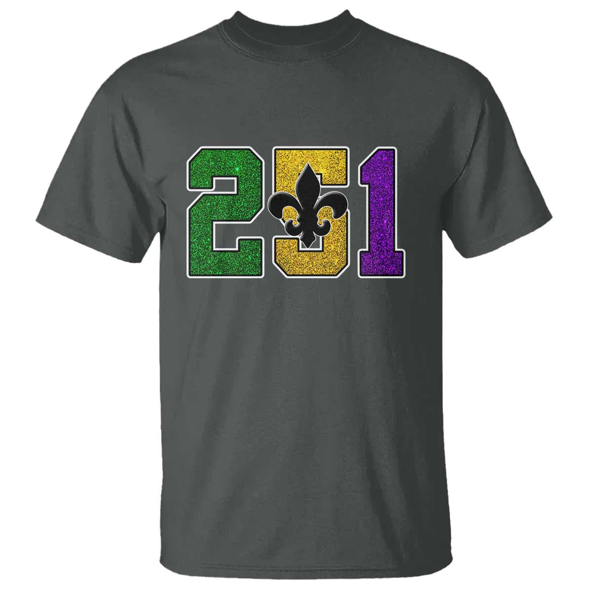 Funny Mardi Gras Mobile Alabama T Shirt 251 Area Code Glitter Print Fleur De Lis